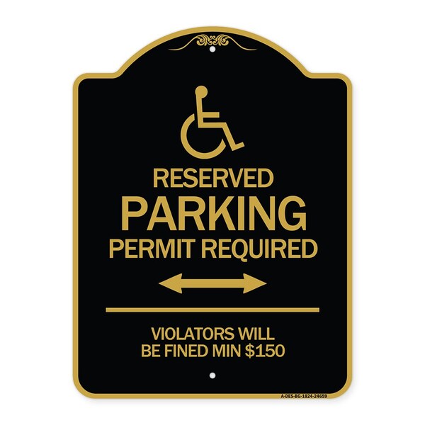 Connecticut Reserved Parking Permit Required Violators Fined Min $150 Alum, 18" x 24", BG-1824-24659